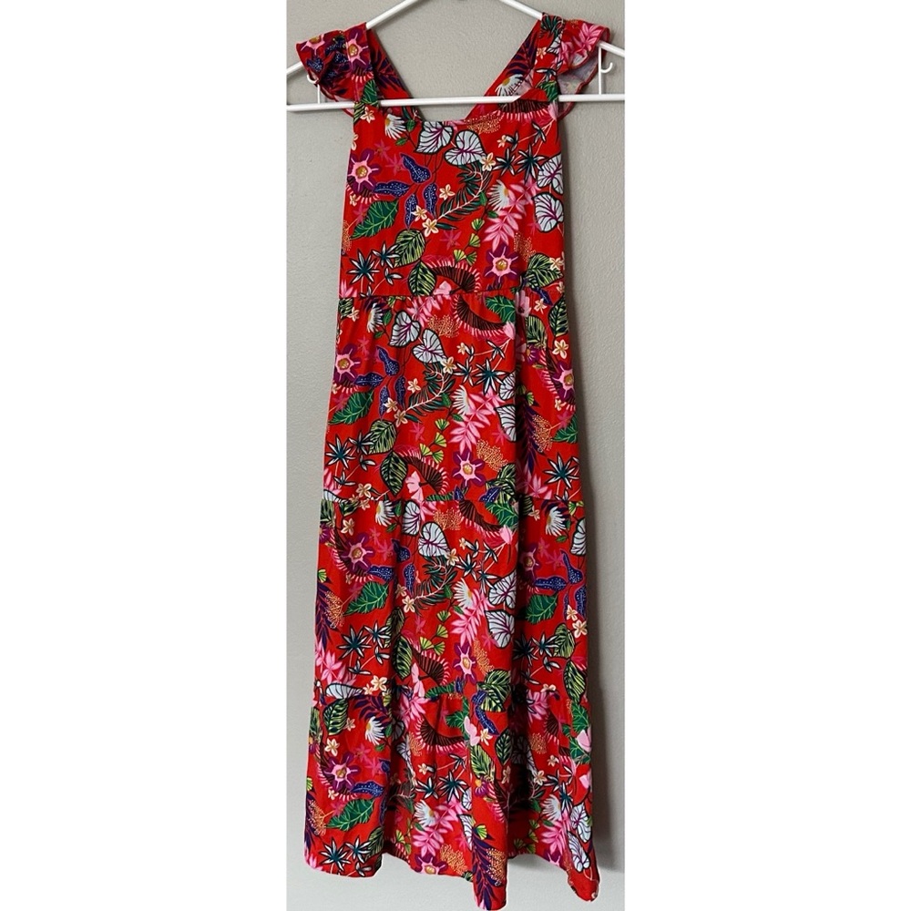 Girl’s Vibrant Red Long Floral Maxi Dress